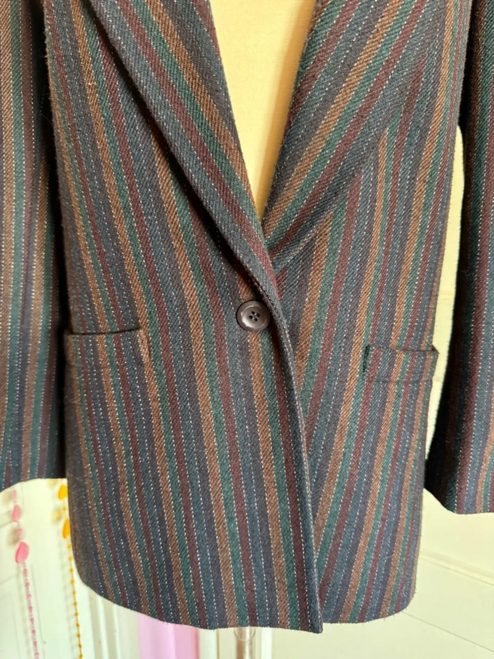 Vintage 80s Sasson Wool Blend Striped Blazer Dark Academia Jacket Sz 4